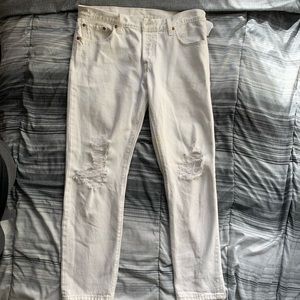 levi 501 ct white destroyed straight jeans